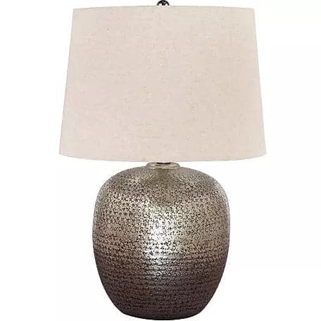 Hammered Aluminum Base Table Lamp in Silver - HER Home Design Boutique
